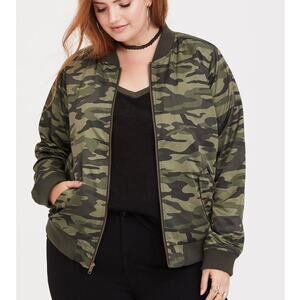 Torrid Womens Camo Bomber Jacket Full Zip Plus Size 00X Army Military Camouflage